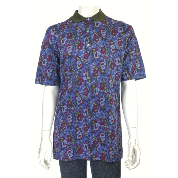 BOBBY JONES Golf Polo Shirt Sz. L RARE Paisley Print Made in ITALY 100% Cotton
